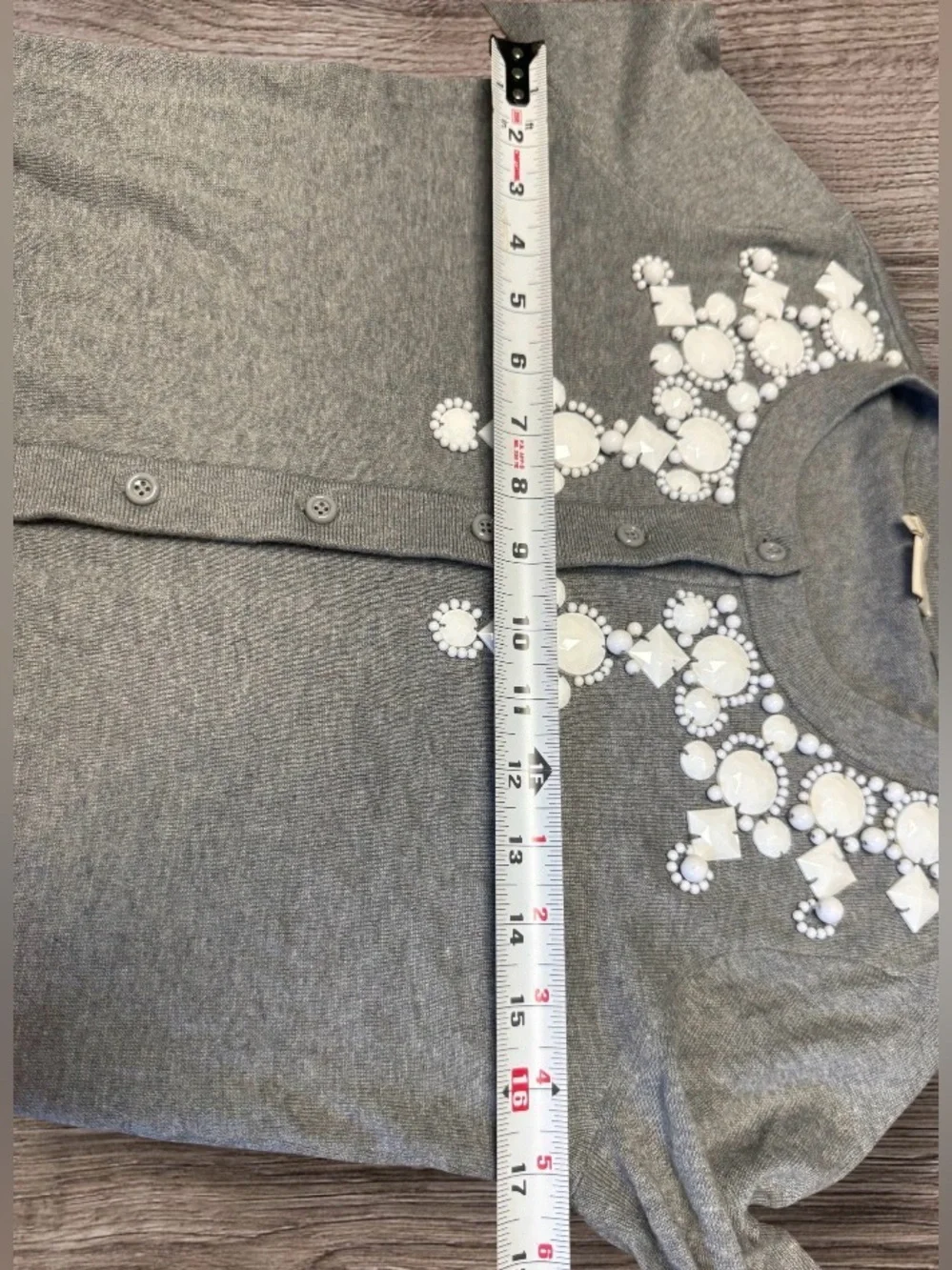 Kate Spade Cardigan Sweater Cotton Silk Cashmere Beaded Jewel Gray Size XS
